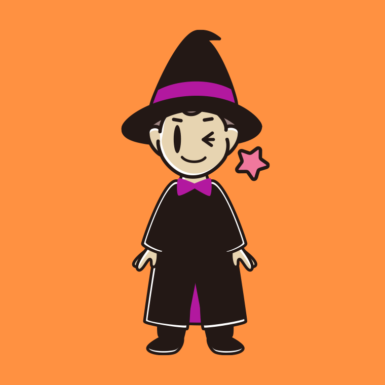ウインクするハロウィンのコスプレ姿の男子中学生のイラスト【色、背景あり】PNG