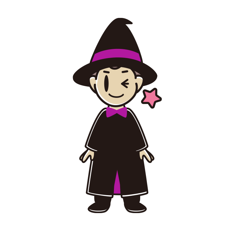 ウインクするハロウィンのコスプレ姿の男子中学生のイラスト【色あり、背景なし】透過PNG