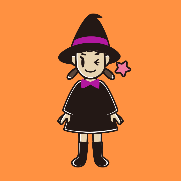 ウインクするハロウィンのコスプレ姿の女子中学生のイラスト【色、背景あり】PNG