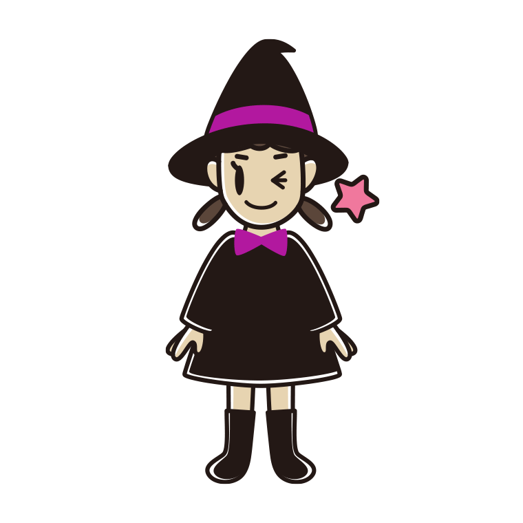 ウインクするハロウィンのコスプレ姿の女子中学生のイラスト【色あり、背景なし】透過PNG