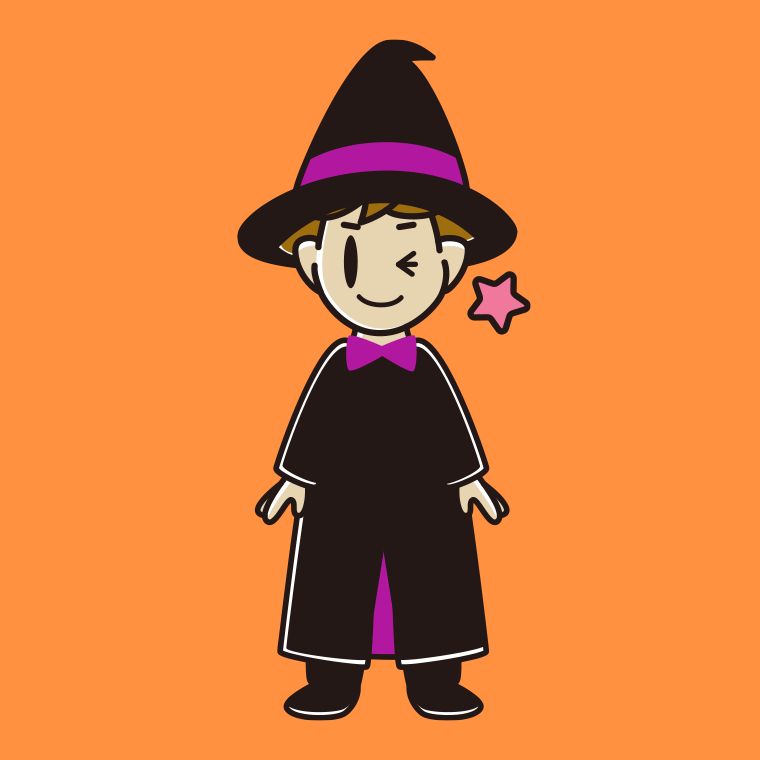 ウインクするハロウィンのコスプレ姿の男子高校生のイラスト【色、背景あり】PNG