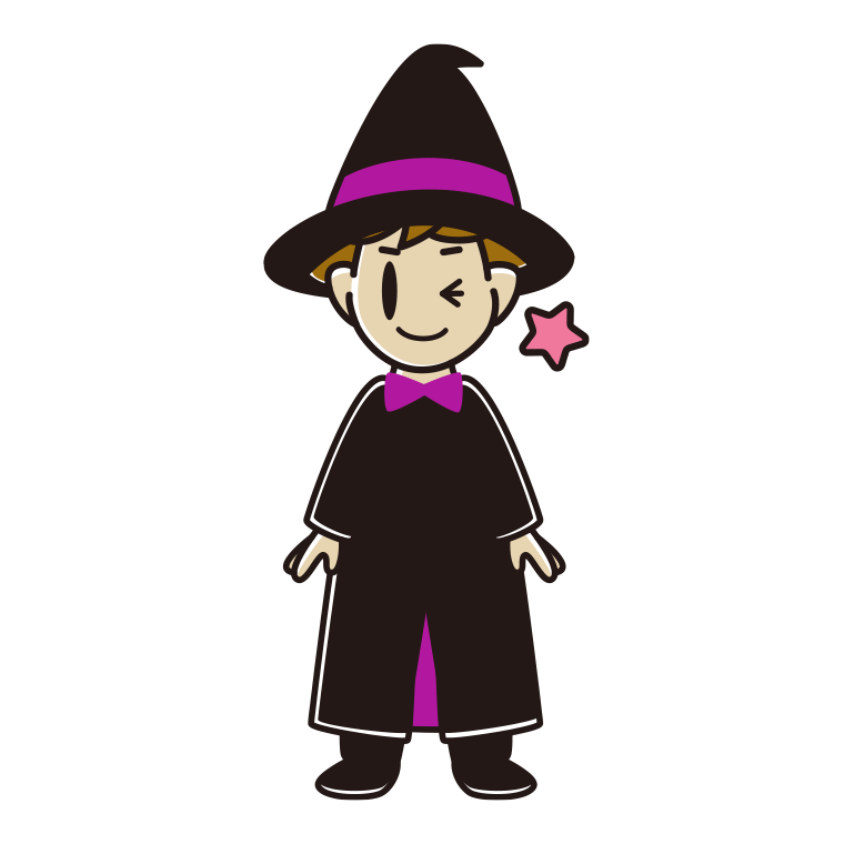 ウインクするハロウィンのコスプレ姿の男子高校生のイラスト【色あり、背景なし】透過PNG