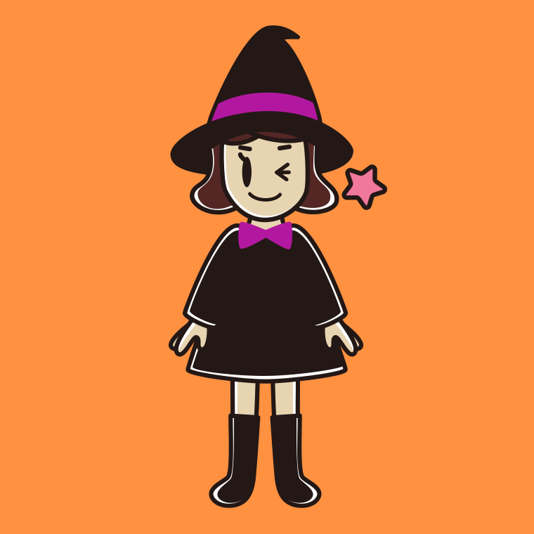 ウインクするハロウィンのコスプレ姿の女子高校生のイラスト【色、背景あり】PNG