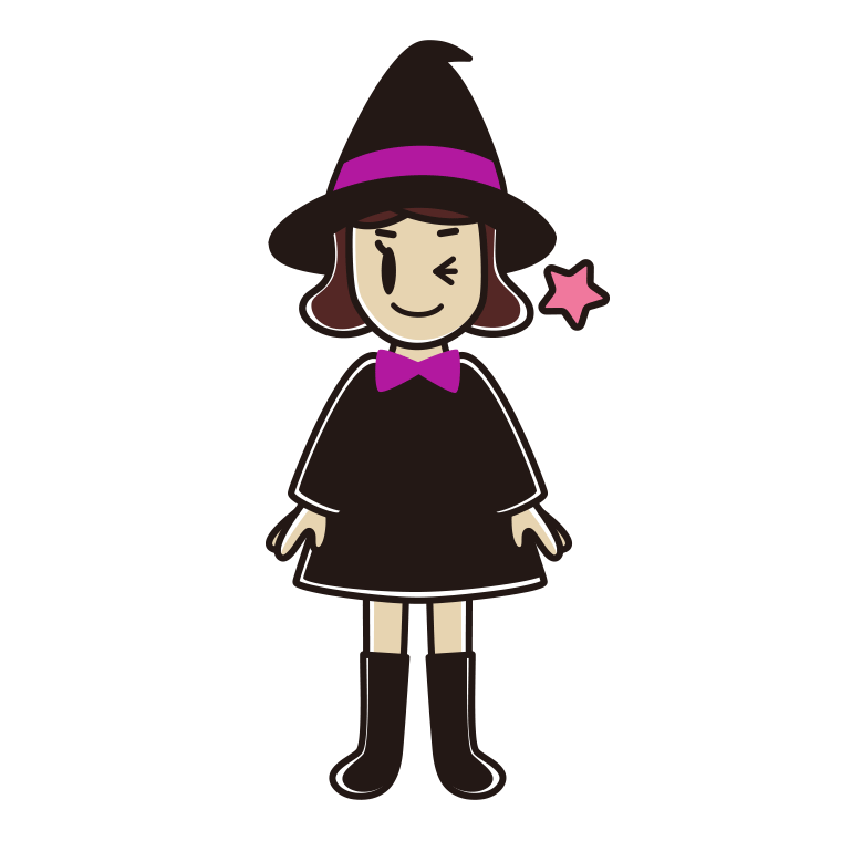 ウインクするハロウィンのコスプレ姿の女子高校生のイラスト【色あり、背景なし】透過PNG