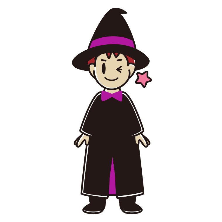 ウインクするハロウィンのコスプレ姿の男子大学生のイラスト【色あり、背景なし】透過PNG