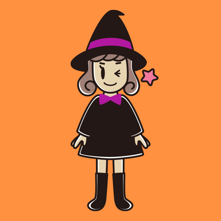 【フリー素材】ウインクするハロウィンのコスプレ姿の女子大学生のイラスト