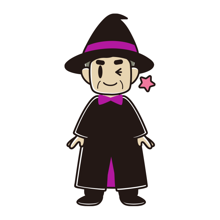 ウインクするハロウィンのコスプレ姿のおじさんのイラスト【色あり、背景なし】透過PNG
