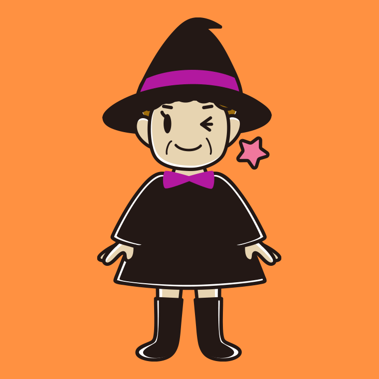 【フリー素材】ウインクするハロウィンのコスプレ姿のおばさんのイラスト