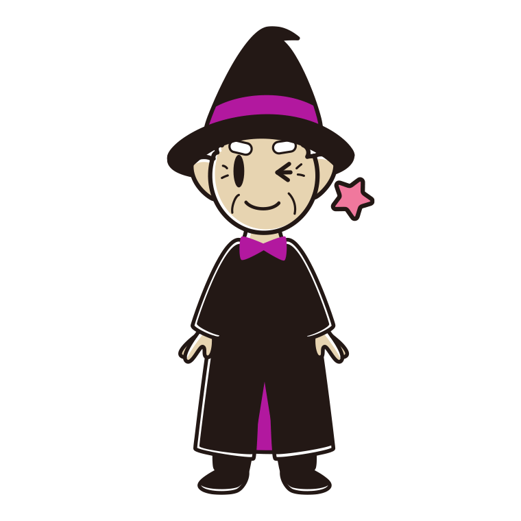 ウインクするハロウィンのコスプレ姿のおじいさんのイラスト【色あり、背景なし】透過PNG