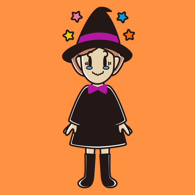 ジーンとするハロウィンのコスプレ姿の女性のイラスト【色、背景あり】PNG
