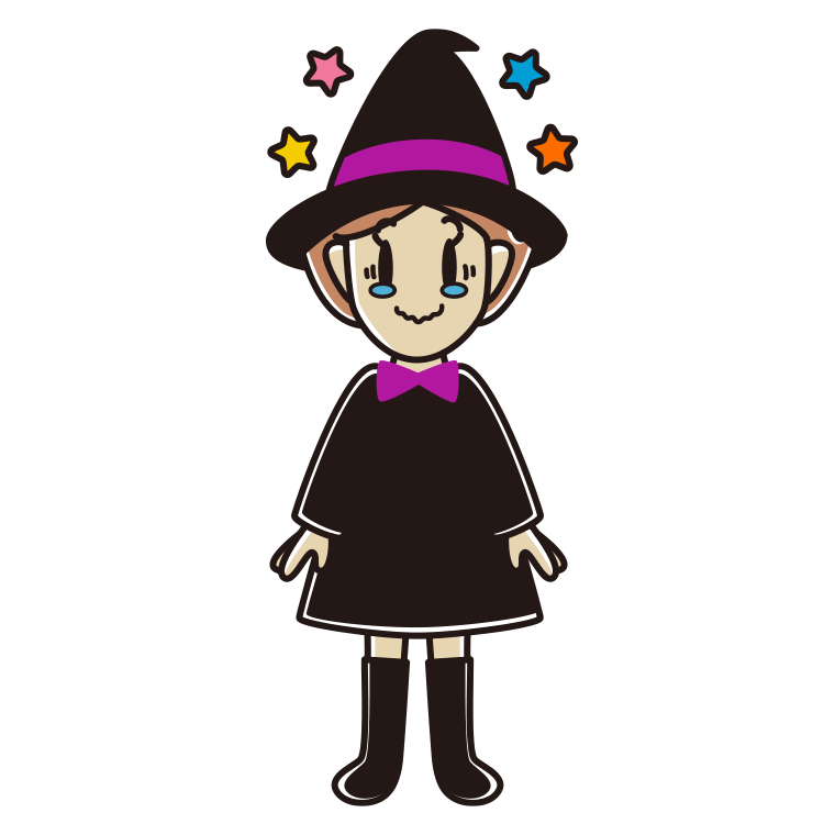 ジーンとするハロウィンのコスプレ姿の女性のイラスト【色あり、背景なし】透過PNG