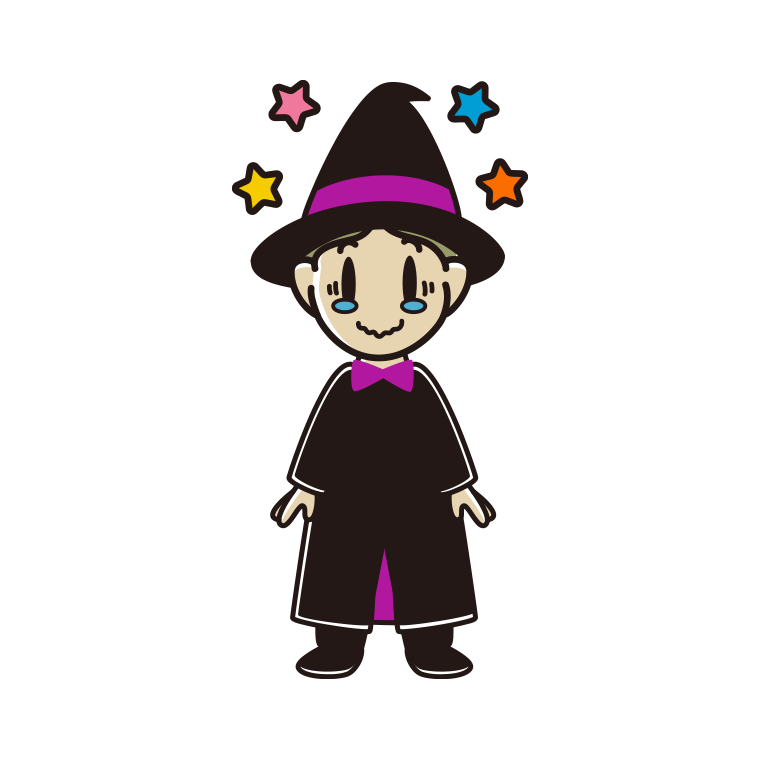 ジーンとするハロウィンのコスプレ姿の小学生男子のイラスト【色あり、背景なし】透過PNG