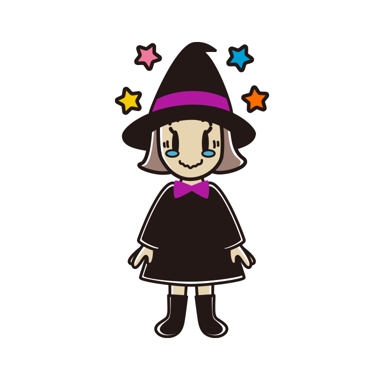 ジーンとするハロウィンのコスプレ姿の小学生女子のイラスト【色あり、背景なし】透過PNG
