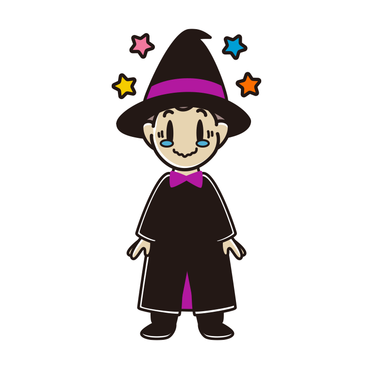 ジーンとするハロウィンのコスプレ姿の男子中学生のイラスト【色あり、背景なし】透過PNG