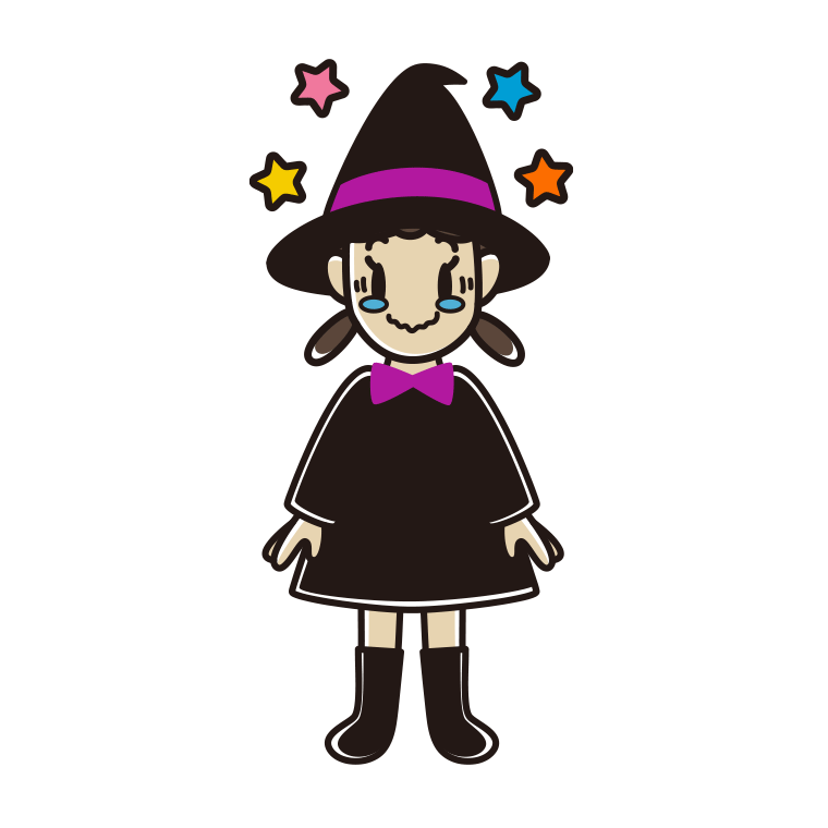 ジーンとするハロウィンのコスプレ姿の女子中学生のイラスト【色あり、背景なし】透過PNG