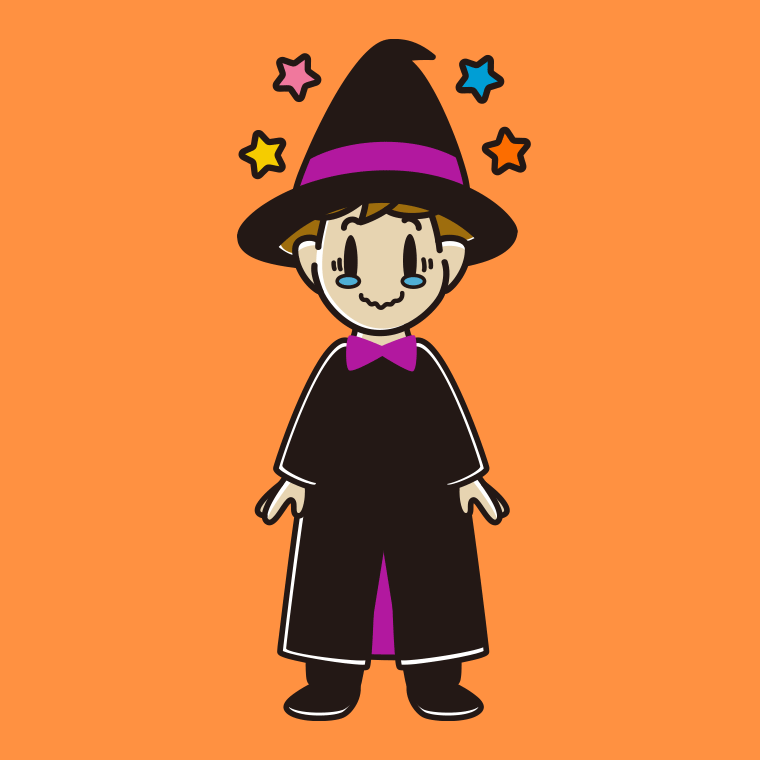ジーンとするハロウィンのコスプレ姿の男子高校生のイラスト【色、背景あり】PNG