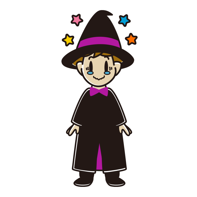 ジーンとするハロウィンのコスプレ姿の男子高校生のイラスト【色あり、背景なし】透過PNG