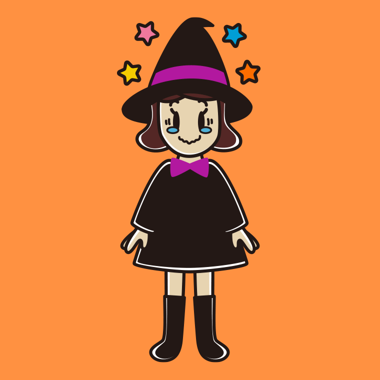ジーンとするハロウィンのコスプレ姿の女子高校生のイラスト【色、背景あり】PNG