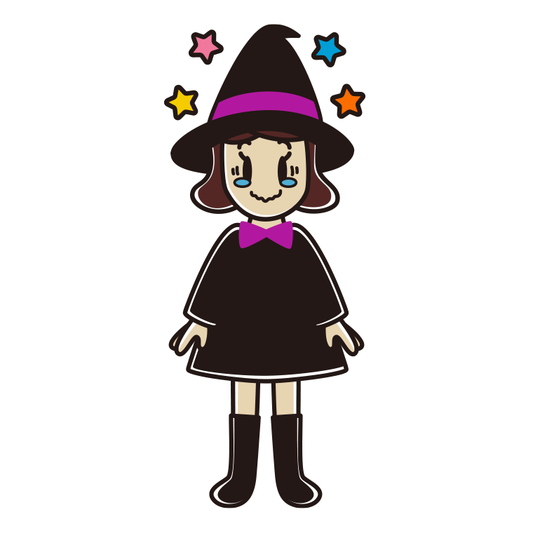 ジーンとするハロウィンのコスプレ姿の女子高校生のイラスト【色あり、背景なし】透過PNG