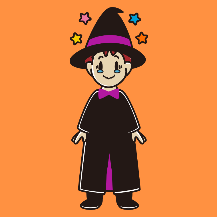 ジーンとするハロウィンのコスプレ姿の男子大学生のイラスト【色、背景あり】PNG