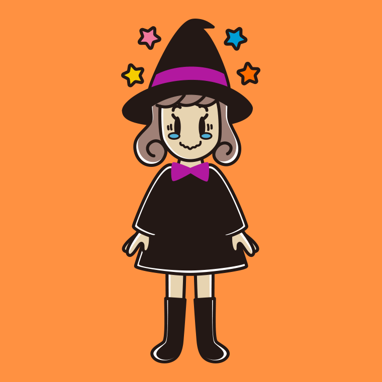 ジーンとするハロウィンのコスプレ姿の女子大学生のイラスト【色、背景あり】PNG