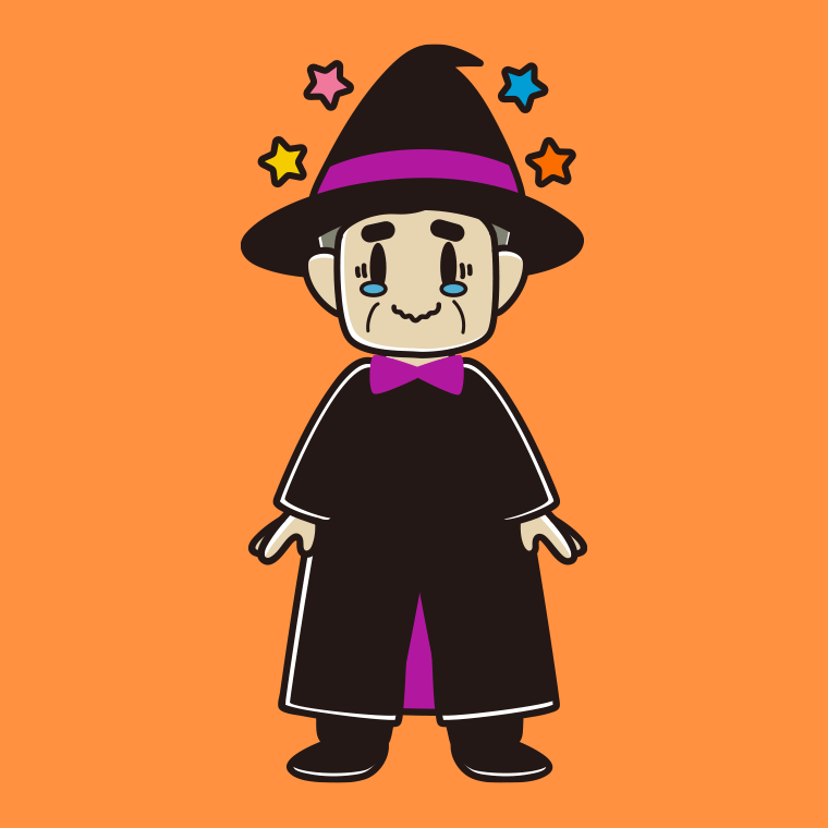 ジーンとするハロウィンのコスプレ姿のおじさんのイラスト【色、背景あり】PNG