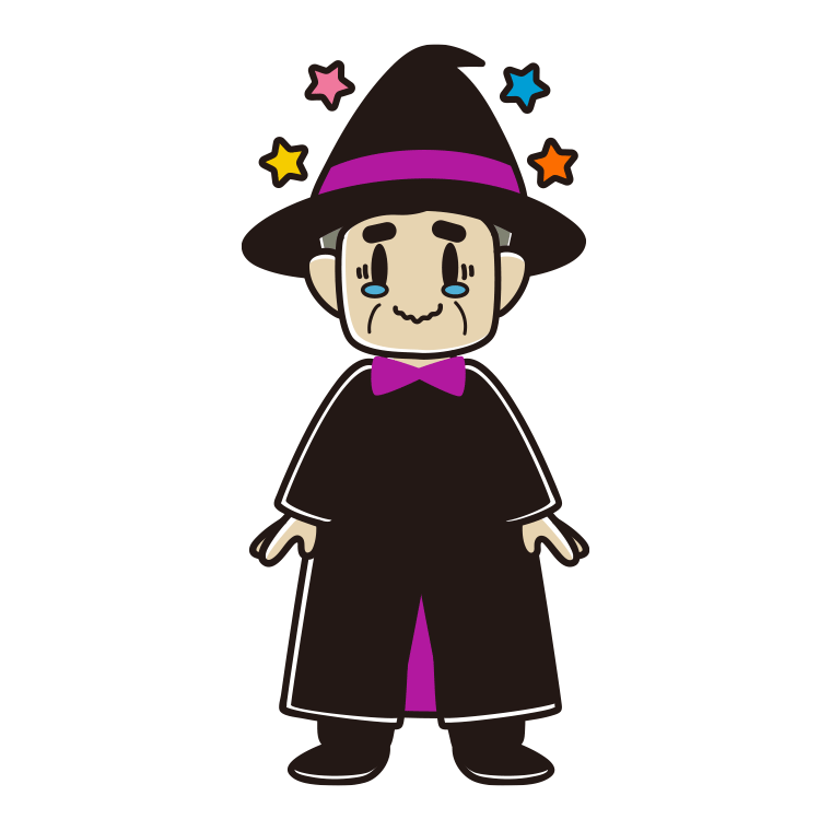 ジーンとするハロウィンのコスプレ姿のおじさんのイラスト【色あり、背景なし】透過PNG