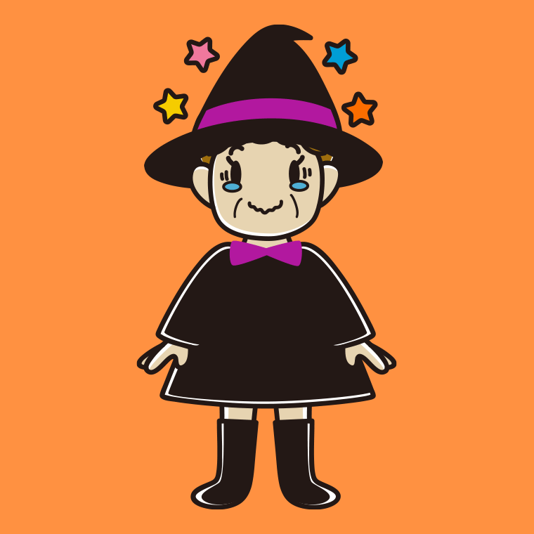 ジーンとするハロウィンのコスプレ姿のおばさんのイラスト【色、背景あり】PNG