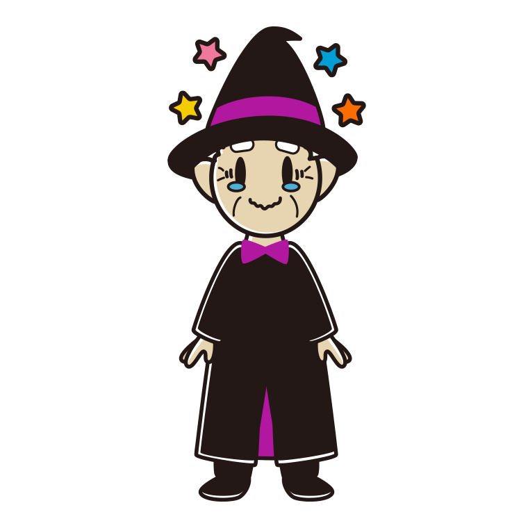 ジーンとするハロウィンのコスプレ姿のおじいさんのイラスト【色あり、背景なし】透過PNG