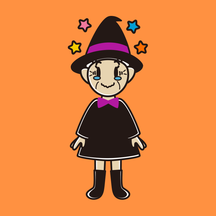 【フリー素材】ジーンとするハロウィンのコスプレ姿のおばあさんのイラスト