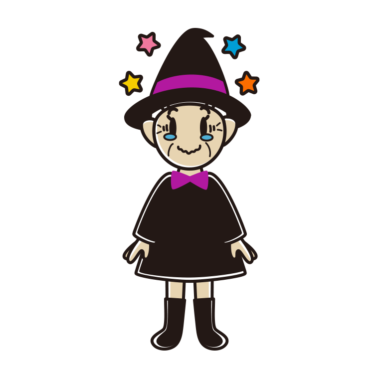 ジーンとするハロウィンのコスプレ姿のおばあさんのイラスト【色あり、背景なし】透過PNG