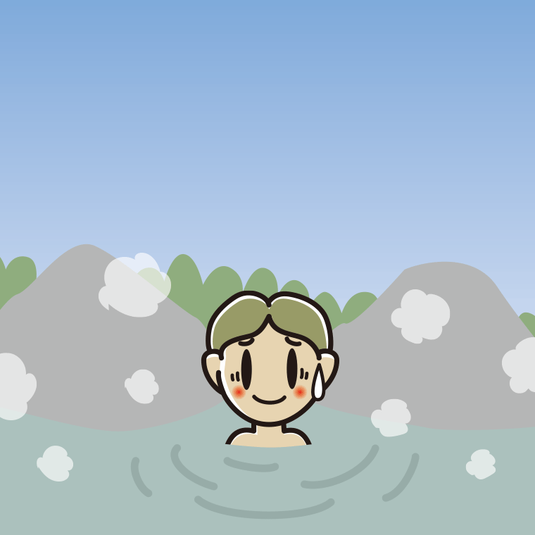 温泉で苦笑いする小学生男子のイラスト【色、背景あり】PNG