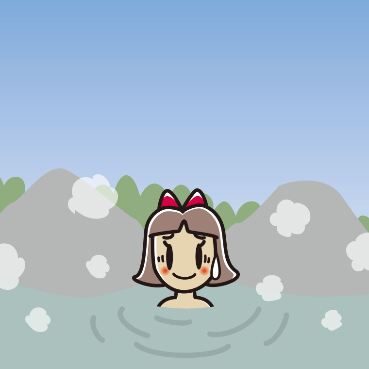 温泉で苦笑いする小学生女子のイラスト【色、背景あり】PNG