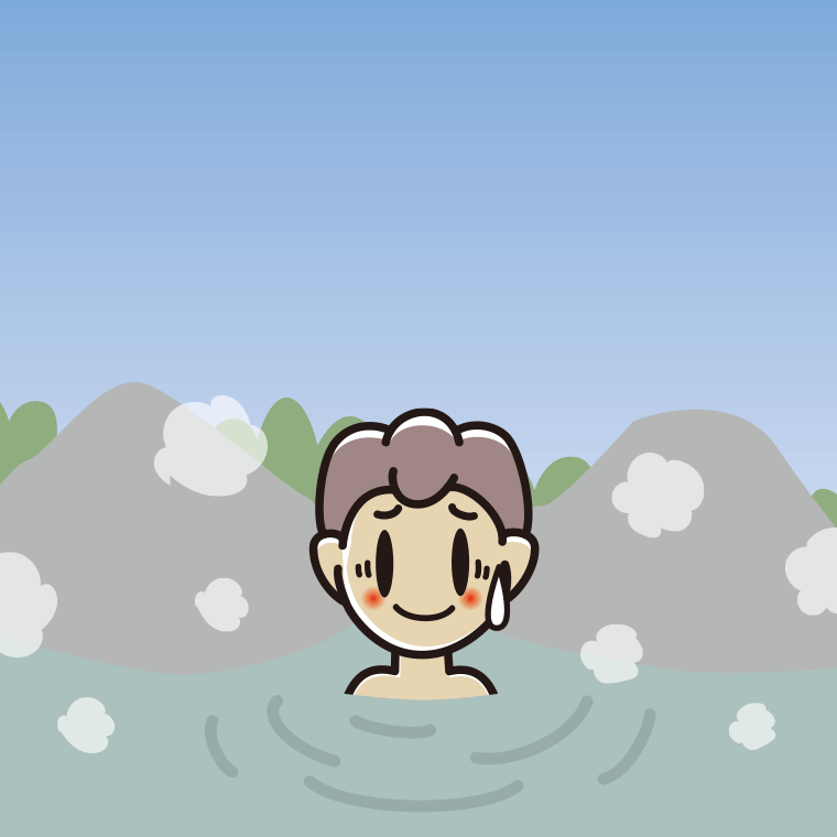温泉で苦笑いする男子中学生のイラスト【色、背景あり】PNG