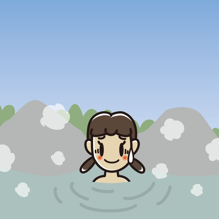 温泉で苦笑いする女子中学生のイラスト【色、背景あり】PNG