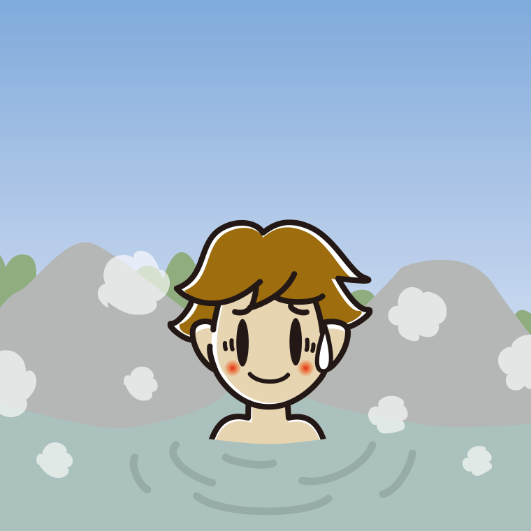 温泉で苦笑いする男子高校生のイラスト【色、背景あり】PNG