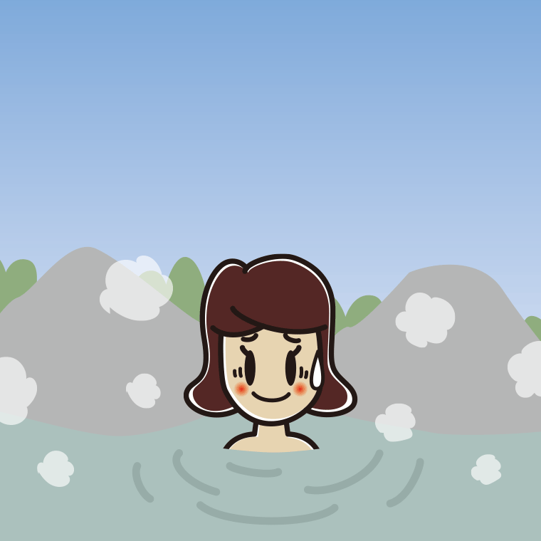 温泉で苦笑いする女子高校生のイラスト【色、背景あり】PNG