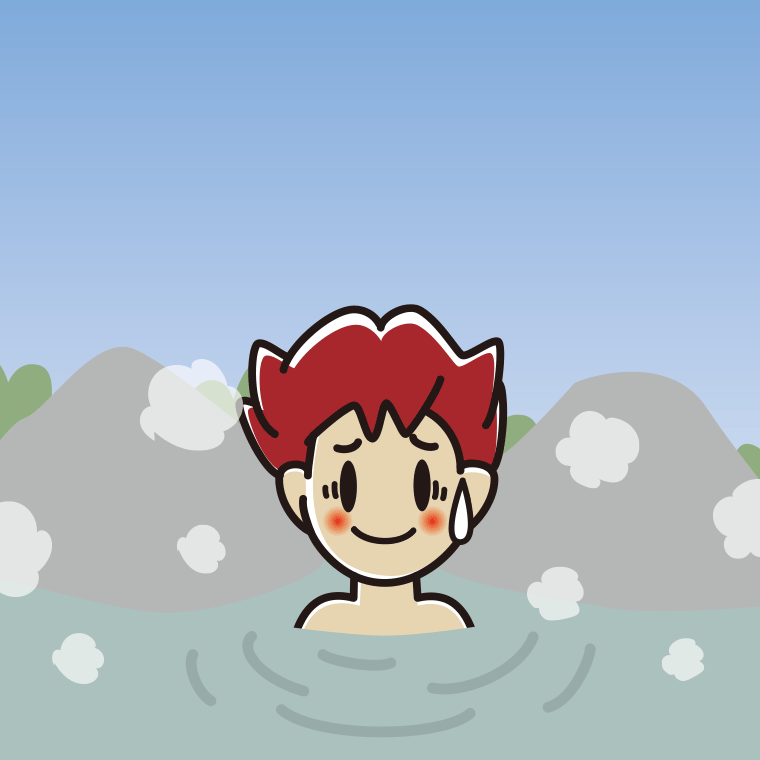 温泉で苦笑いする男子大学生のイラスト【色、背景あり】PNG