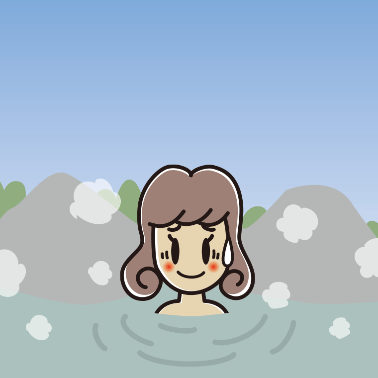 温泉で苦笑いする女子大学生のイラスト【色、背景あり】PNG
