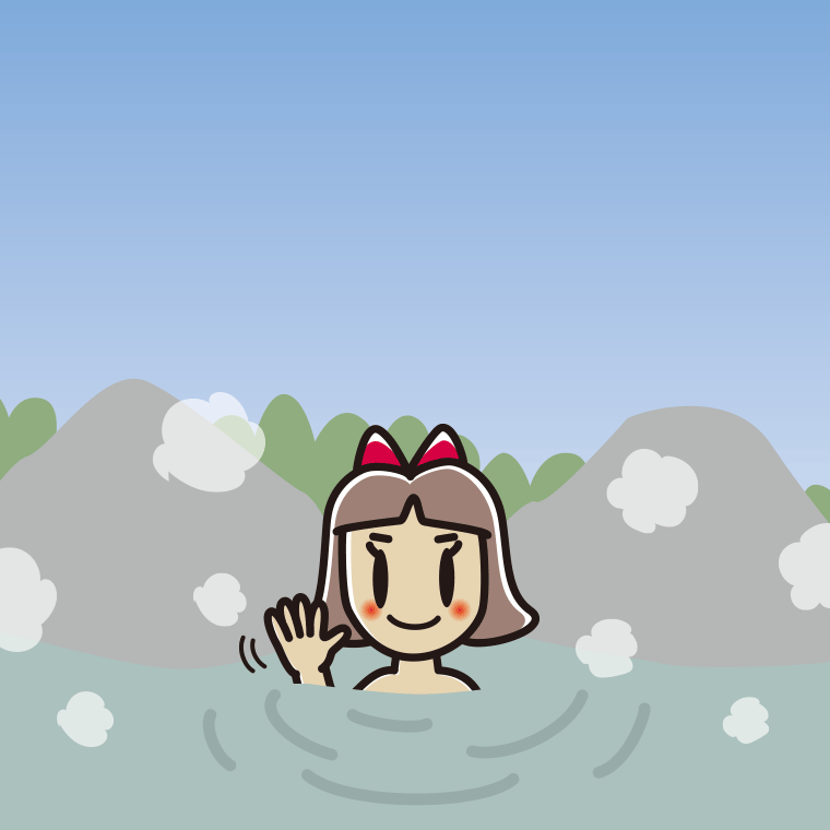 【フリー素材】温泉で手を振る小学生女子のイラスト