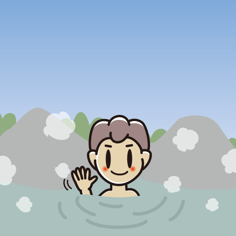 【フリー素材】温泉で手を振る男子中学生のイラスト