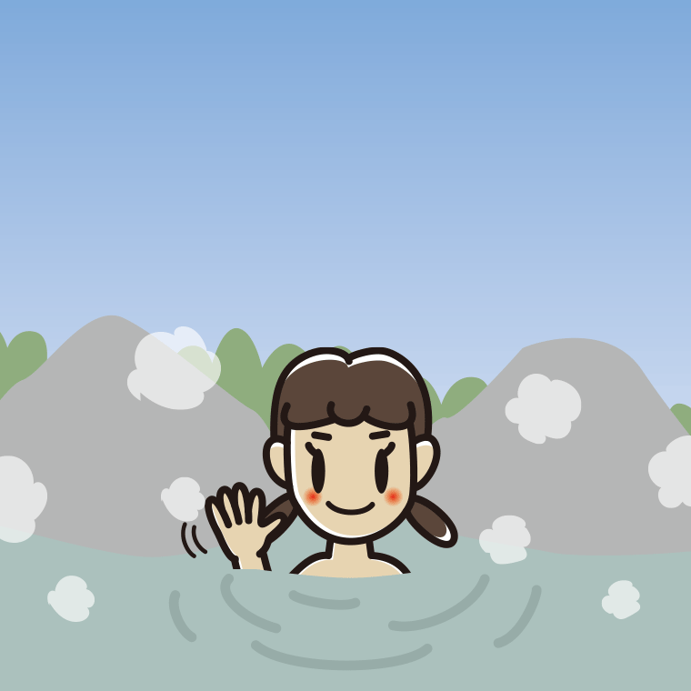 【フリー素材】温泉で手を振る女子中学生のイラスト