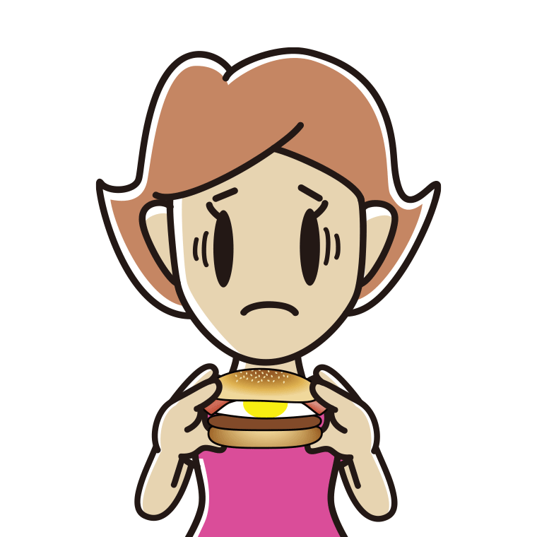 月見バーガーで困る女性のイラスト【色あり、背景なし】透過PNG