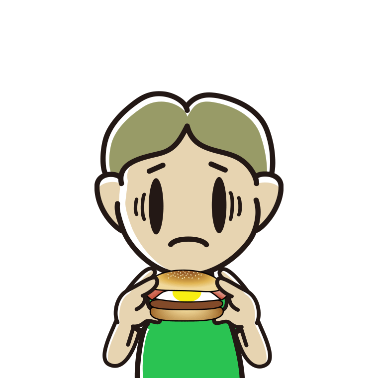 月見バーガーで困る小学生男子のイラスト【色あり、背景なし】透過PNG