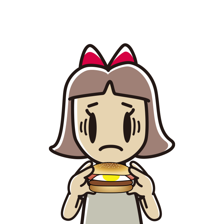 月見バーガーで困る小学生女子のイラスト【色あり、背景なし】透過PNG