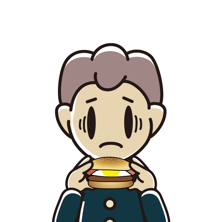 月見バーガーで困る男子中学生のイラスト【色あり、背景なし】透過PNG