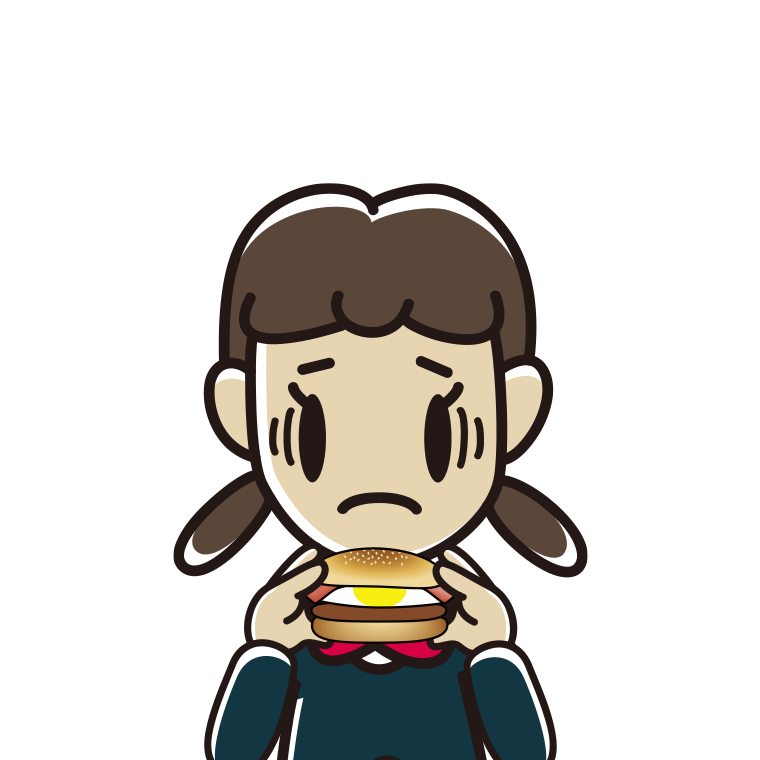 月見バーガーで困る女子中学生のイラスト【色あり、背景なし】透過PNG