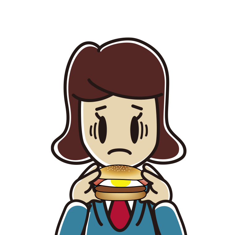 月見バーガーで困る女子高校生のイラスト【色あり、背景なし】透過PNG