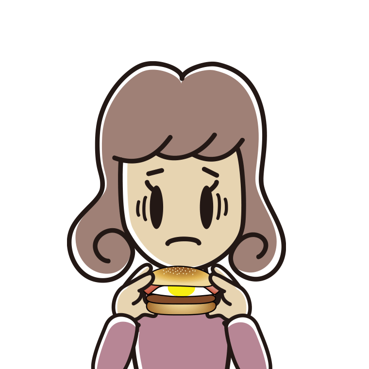 月見バーガーで困る女子大学生のイラスト【色あり、背景なし】透過PNG