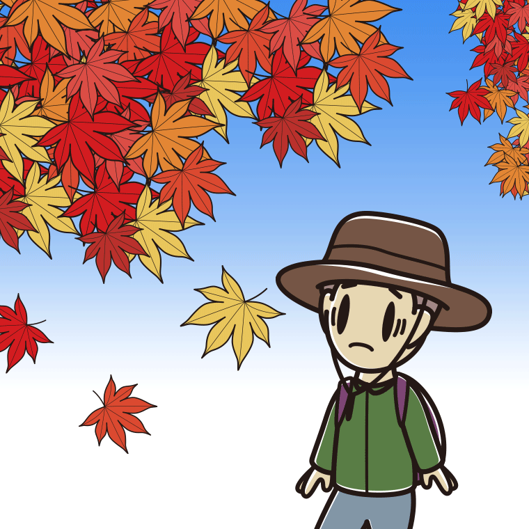 紅葉狩りで困る男子中学生のイラスト【色、背景あり】PNG